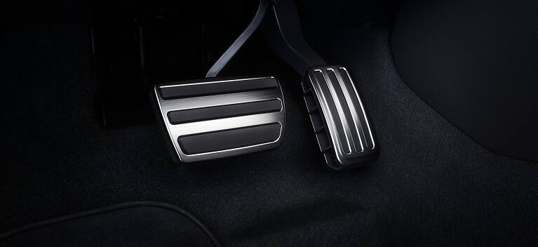 2026 Honda Civic Hatchback close up of the sport pedals with metallic finish (Compact Hatchback).